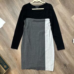 INC International Concepts Black and Gray Long Sleeve Dress